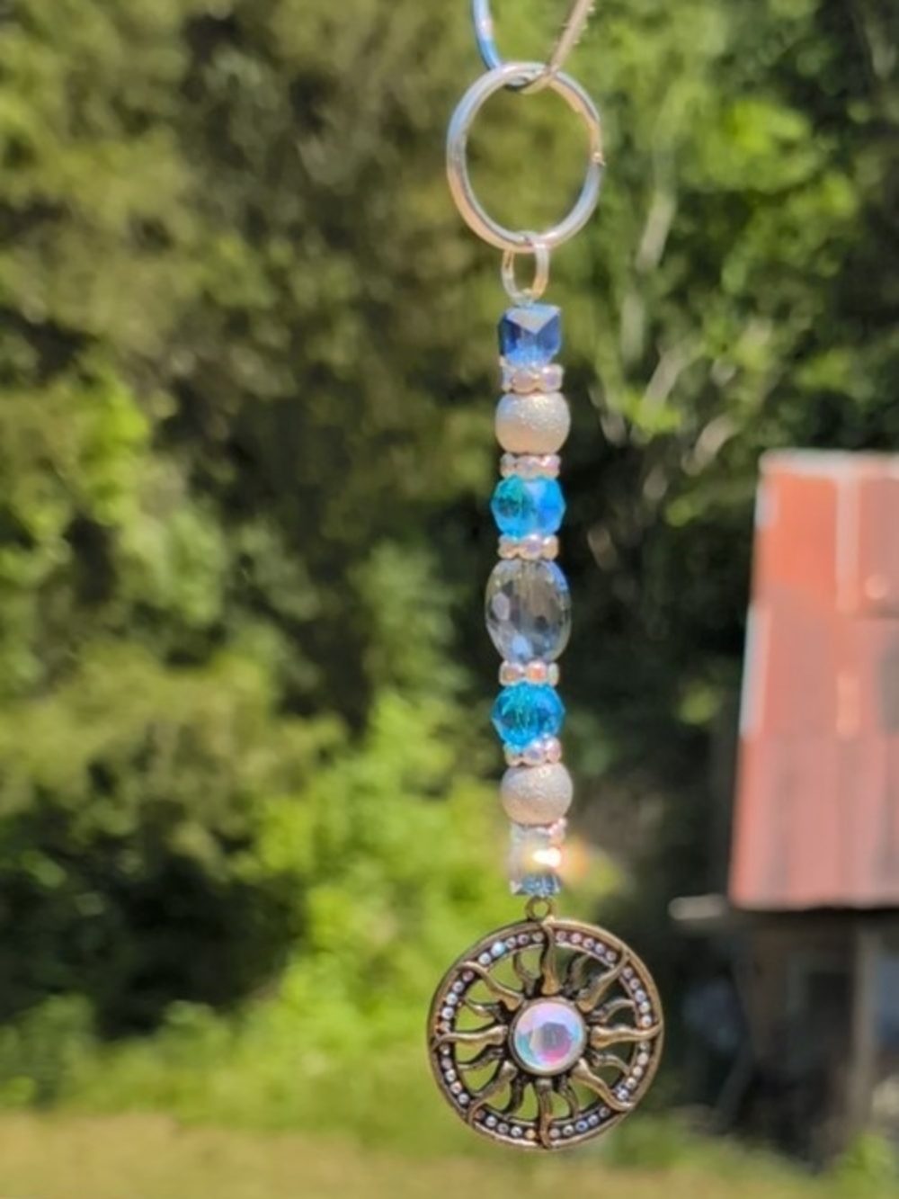 Sunburst Blue Bead Single String Sun Catcher